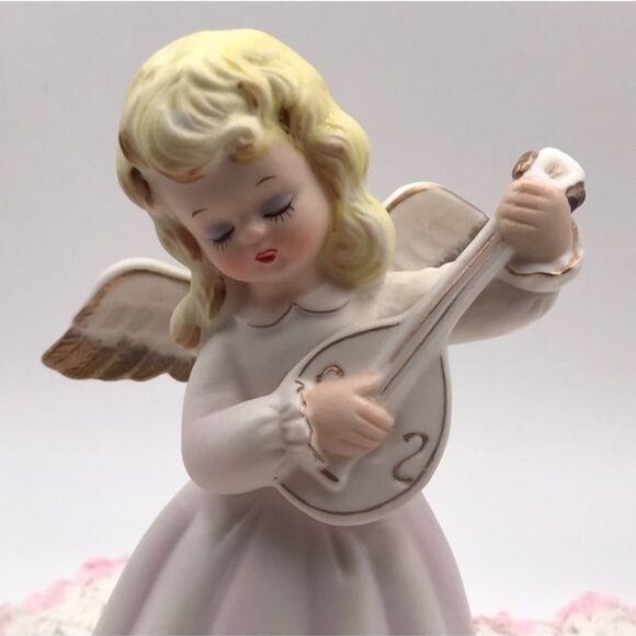 Vintage Porcelain Bisque Angel Night Light Lamp Pink 7 in - Picture 6 of 15